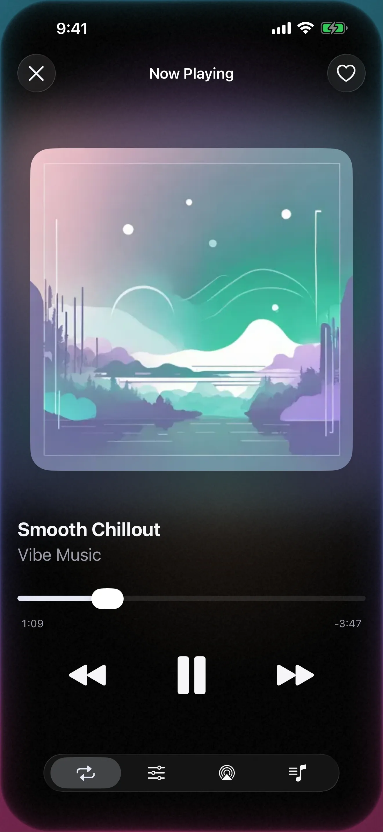 The Now Playing screen with album artwork and playback controls